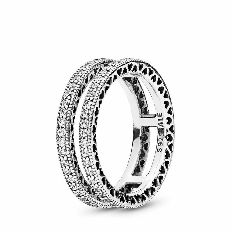 Pandora Double Hearts Statement Ring - Sterling Silver/Cubic Zirconia - Canada | CT5723YJ